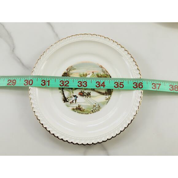 Harkerware Bread Plate Currier & Ives 6 1/4" Countryside Winter Scene USA x 5 - Picture 16 of 16